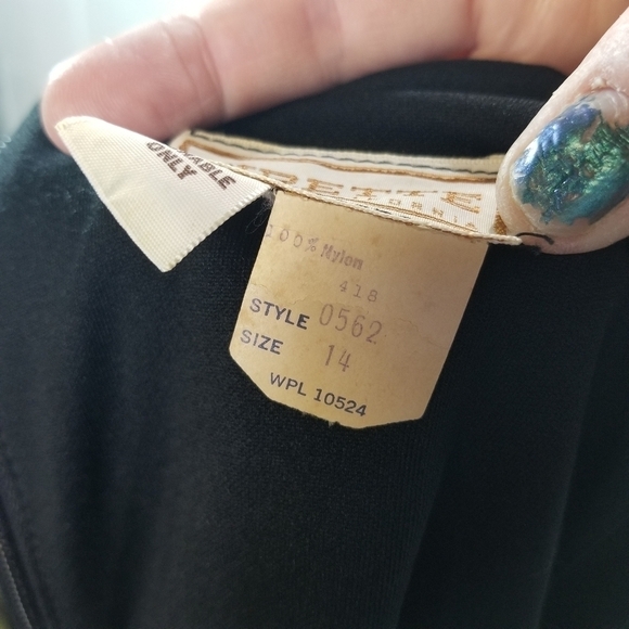 Vtg 70s Cirette black sleeveless jersey embroidered floral hem maxi dress - Picture 5 of 9